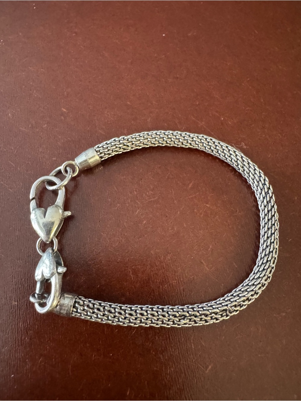 Silver Tone Braided Chain Bracelet with Heart Clasp